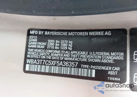 2015 BMW 435I xDrive from USA, damaged, VIN WBA3T7C5XF5A36357